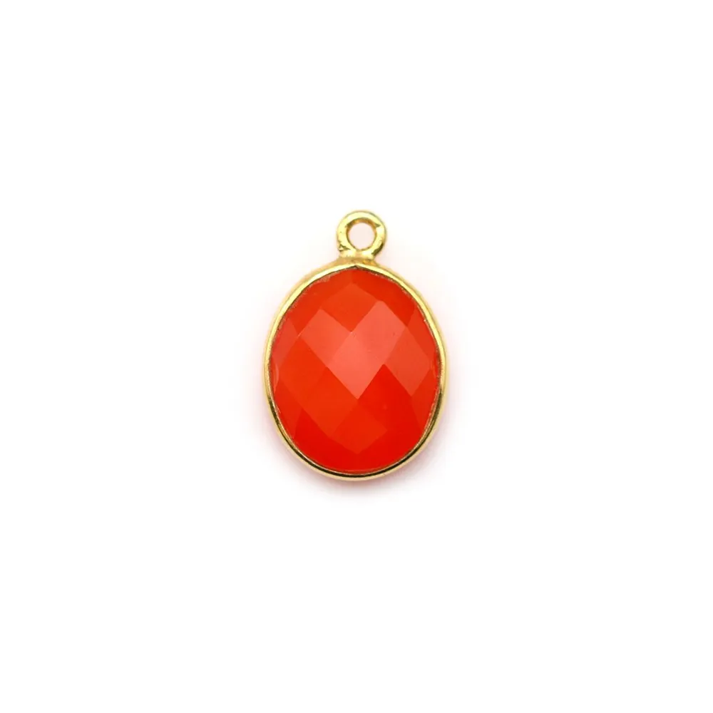 Cornaline ovale facettée sertie sur argent doré 9x11mm x 1pc