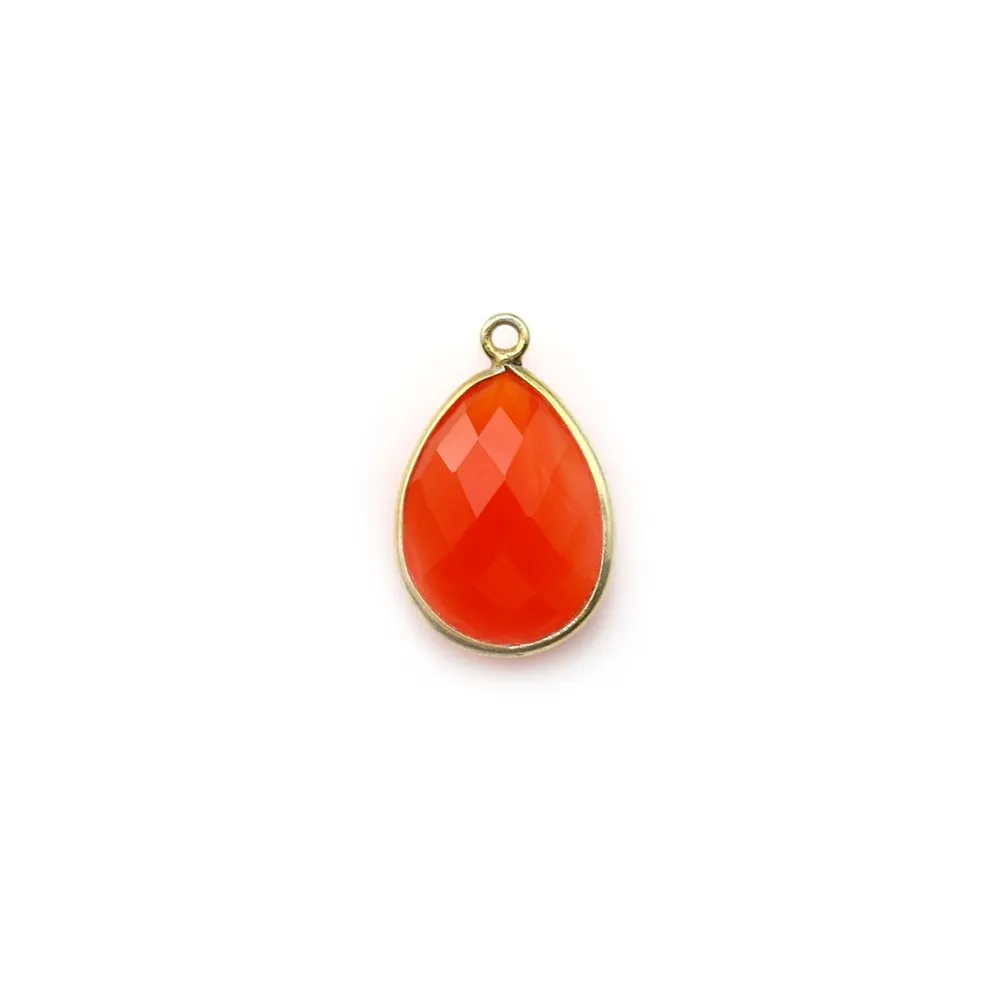 Faceted drop-shape carnelian set in gold-plated silver 13x17mm x 1pc
