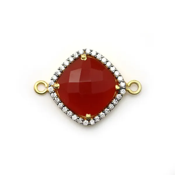 Rombo di corniola in argento dorato con zirconi 15 mm x 1 pezzo