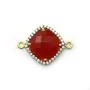 Cornaline rhombe sertie en argent doré avec zirconium 15mm x 1pc