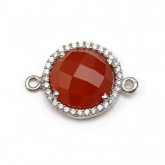 Faceted oval carnelian set in 925 silver with zirconium 13x17mm x 1pc