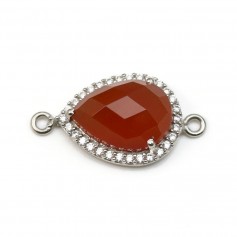 Faceted drop carnelian set in 925 silver with zirconium 13x17mm x 1pc