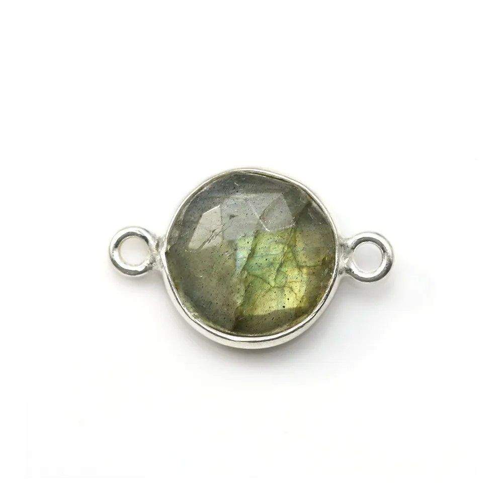 Labradorite ronde sertie sur argent 925 avec 2 anneaux 11mm x 1pc