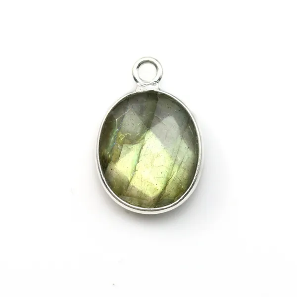 Labradorite ovale facetté sertie sur argent 925 11x13mm x 1pc