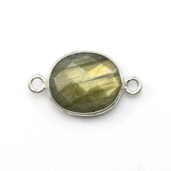 Oval faceted labradorite set on silver 2 rings 11x19mm x 1pc