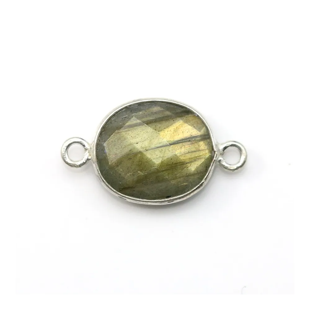 Labradorite ovale facette sertie sur argent 925 2 anneaux 11x13mm x 1pc