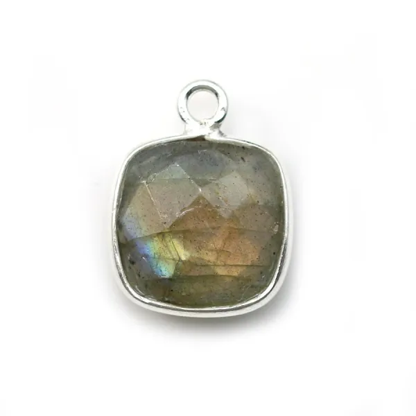 Cushion-cut faceted labradorite set on silver 11x15mm x 1pc