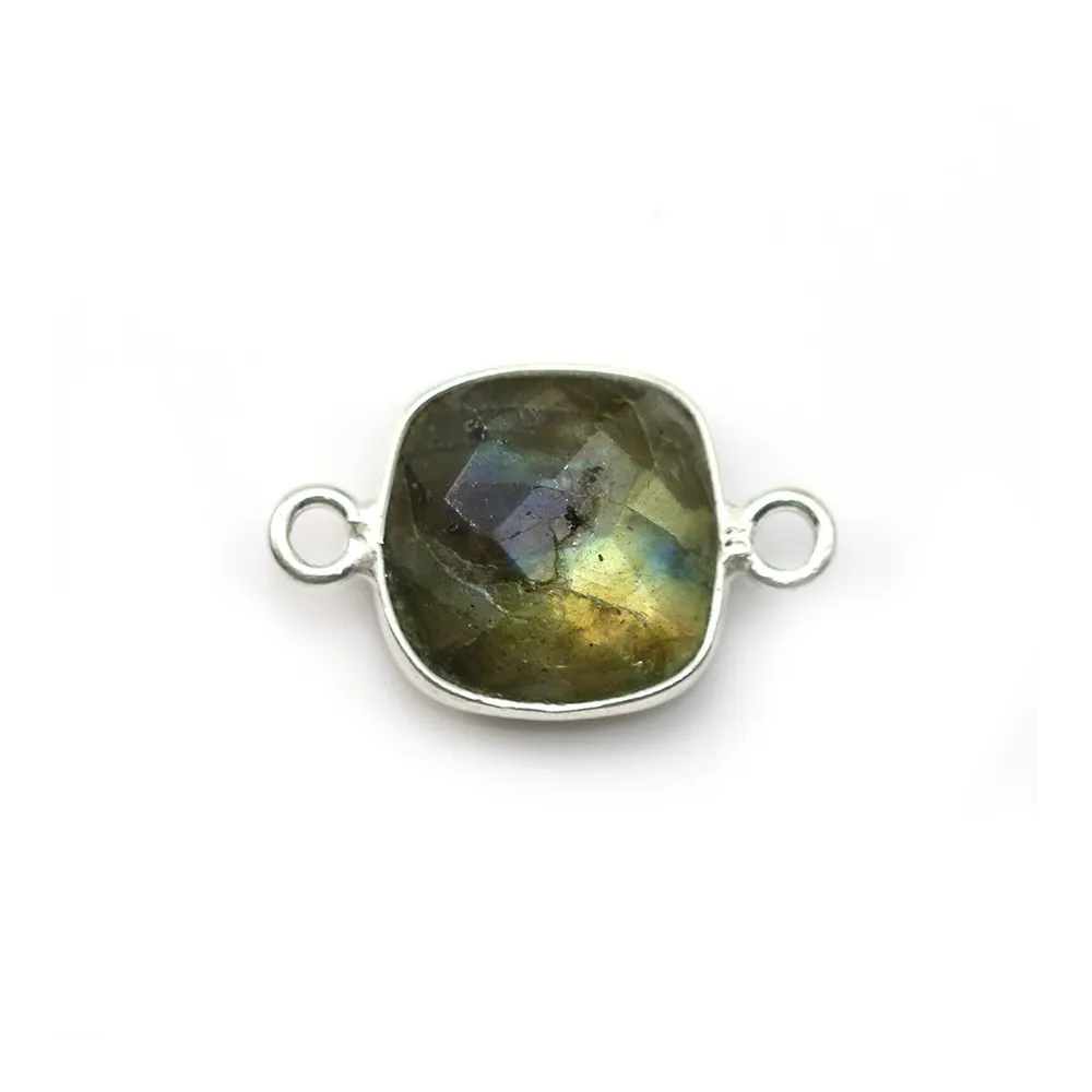 Faceted cushion cut labradorite set in sterling silver 2 rings 11mm x 1pc
