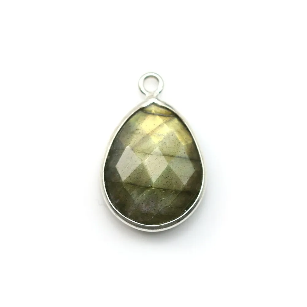 Labradorite goutte facette sertie sur argent 925 13x17mm x 1pc