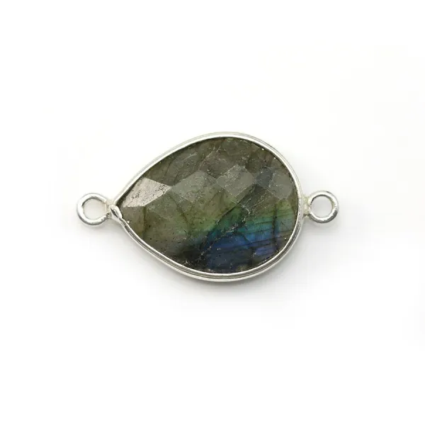 Goccia di labradorite sfaccettata incastonata su argento 2 anelli 13x23mm x 1pz
