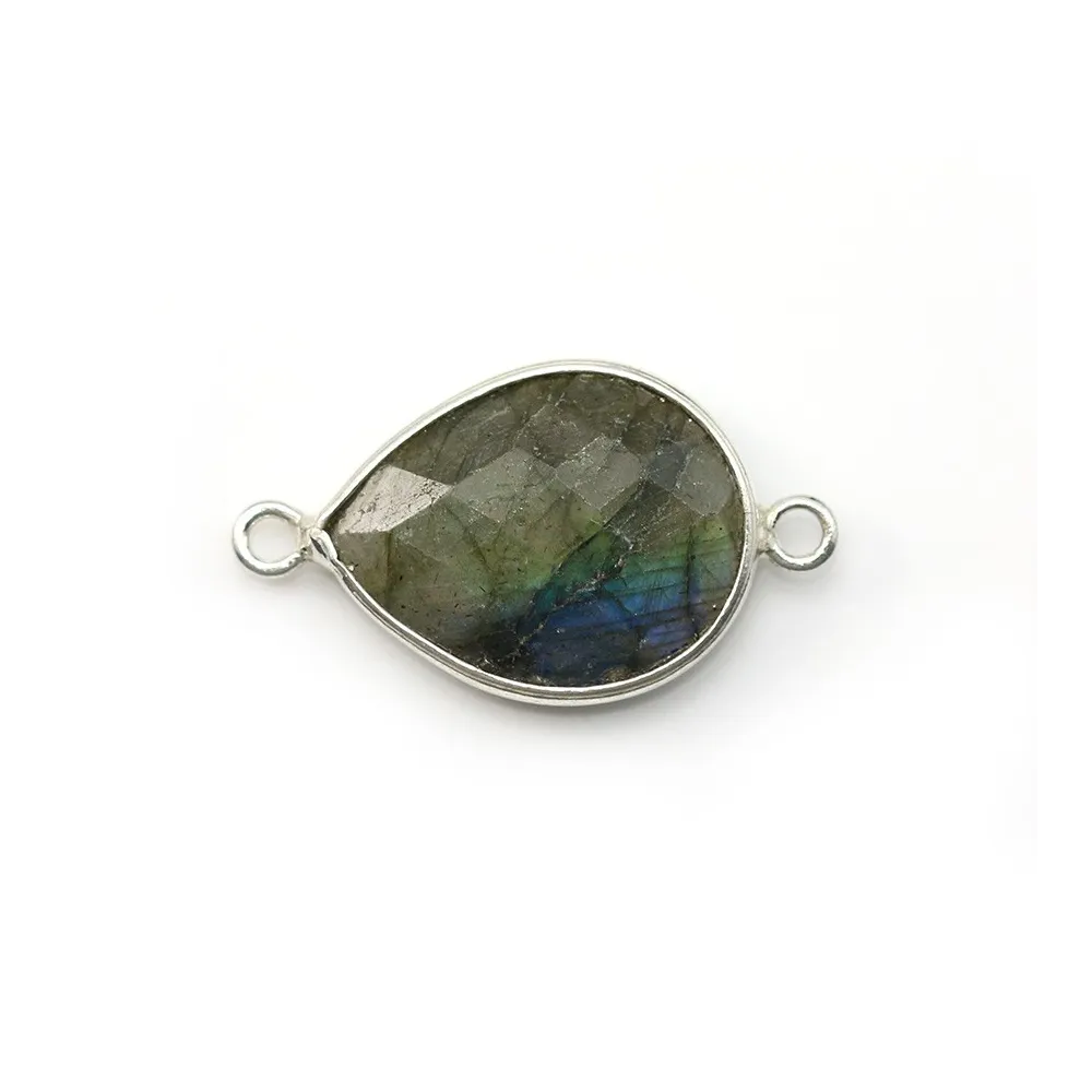 Labradorite goutte facette sertie sur argent 925 2 anneaux 13x17mm x 1pc