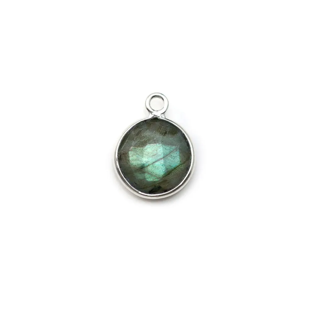 Labradorite ronde sertie sur argent un anneau, 9mm x 1pc
