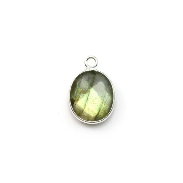 Labradorite ovalado facetado, um anel, colocado em prata 9x11mm x 1pc