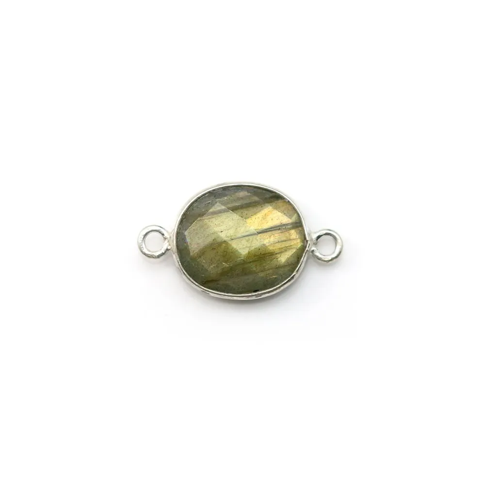 Labradorite ovale facette sertie sur argent 2 anneaux 9x11mm x 1pc