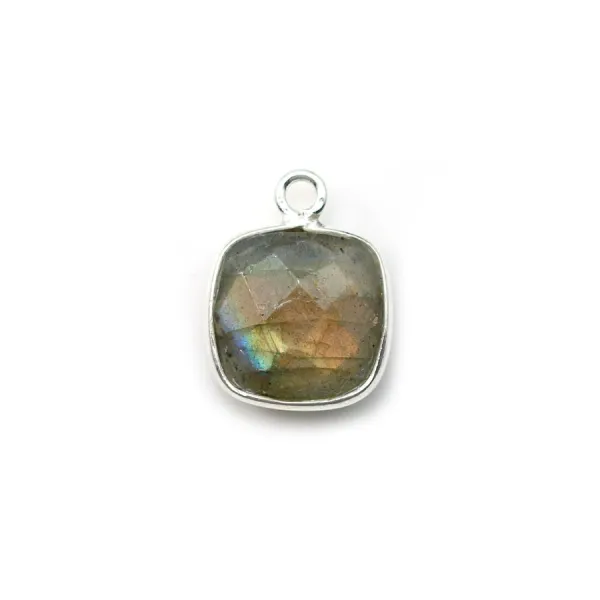 Labradorite cuscino sfaccettato incastonato su argento un anello, 13mm x 1pc
