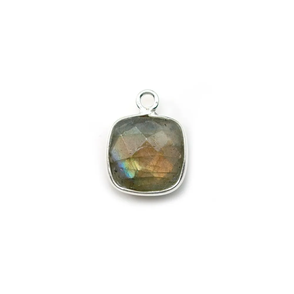 Labradorite coussin facette sertie sur argent un anneau, 9mm x 1pc