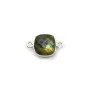 Labradorite coussin facette sertie sur argent 2 anneaux 9mm x 1pc
