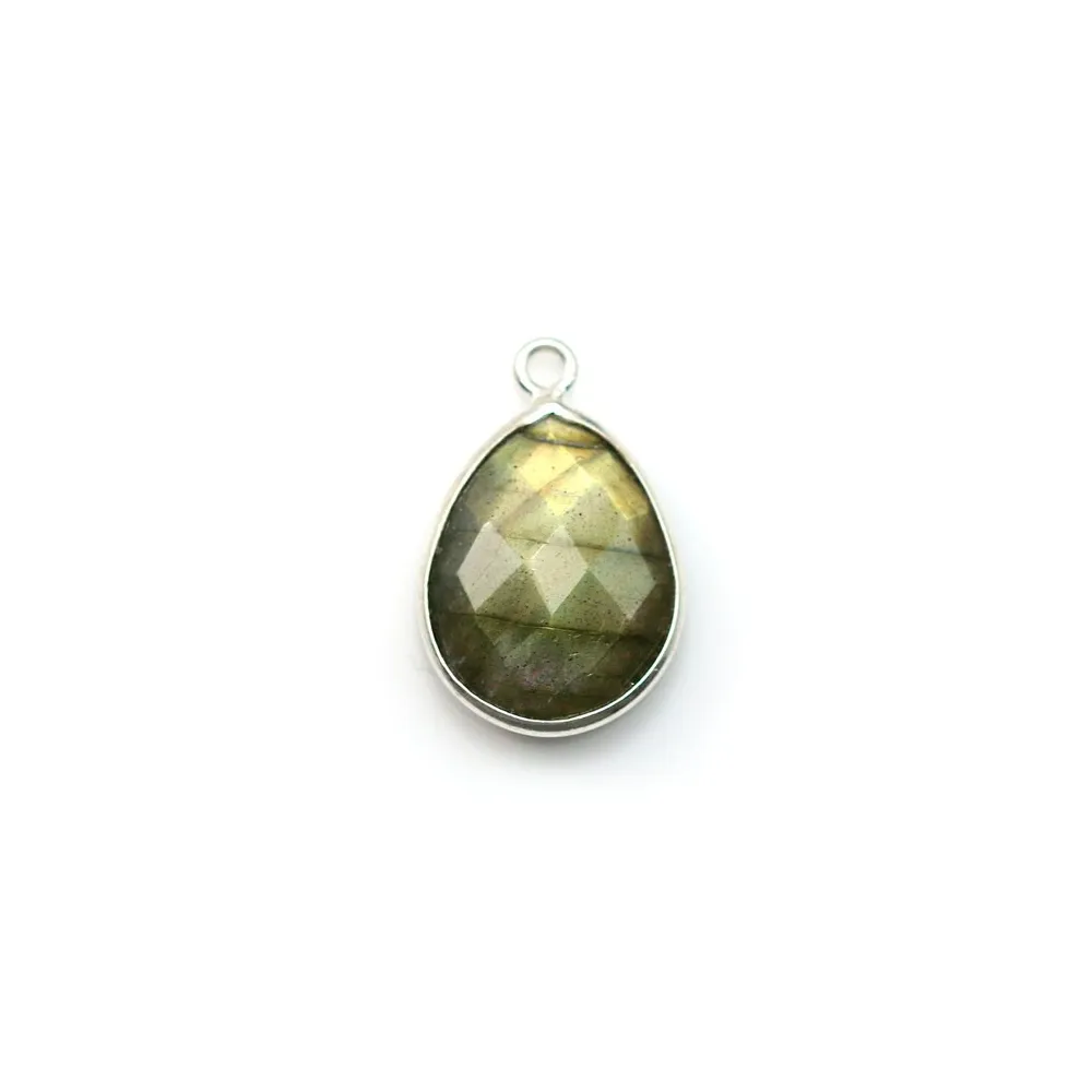Labradorite goutte facette, un anneau, sertie sur argent 11x15mm x 1pc