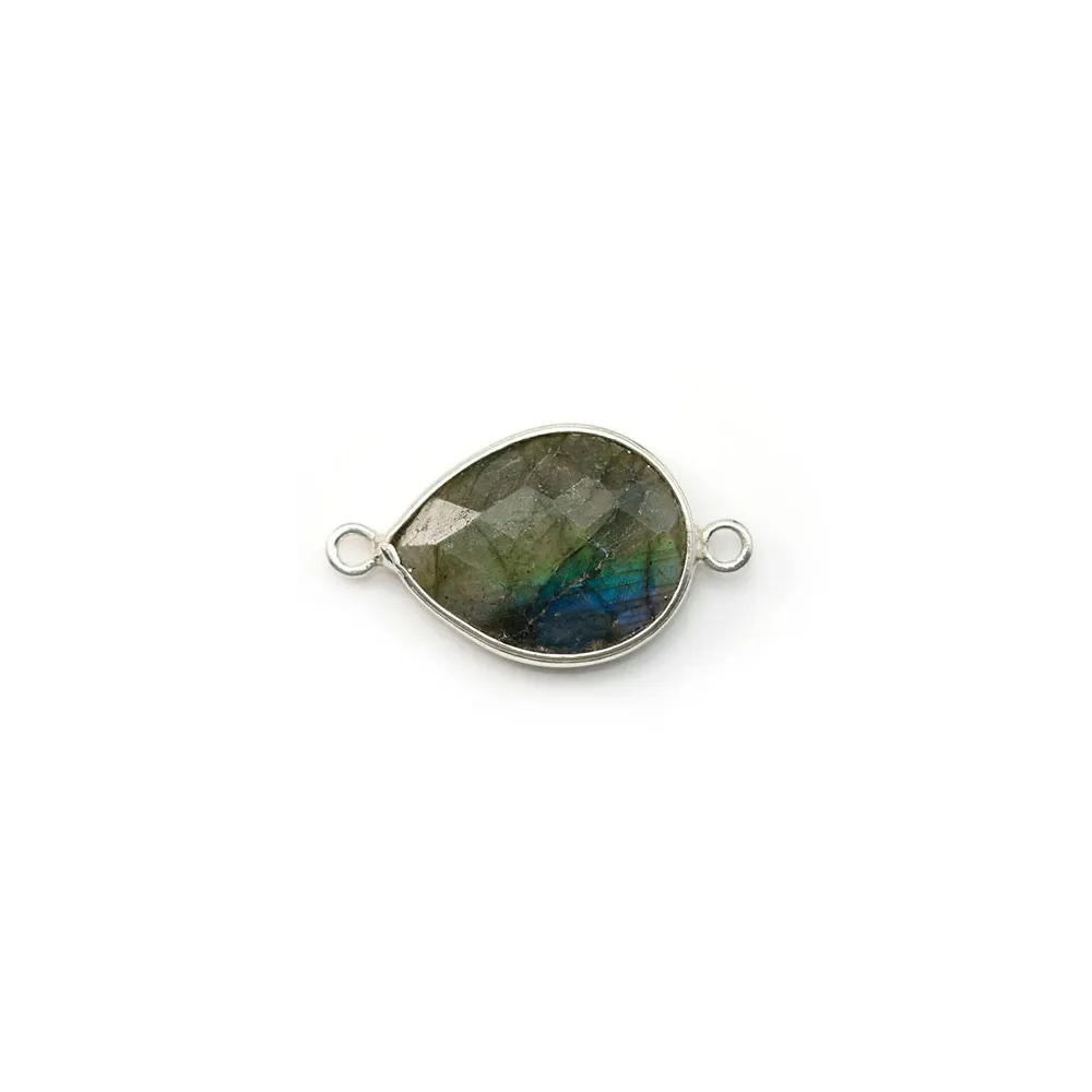 Labradorite goutte facette sertie sur argent 2 anneaux 11x15mm x 1pc