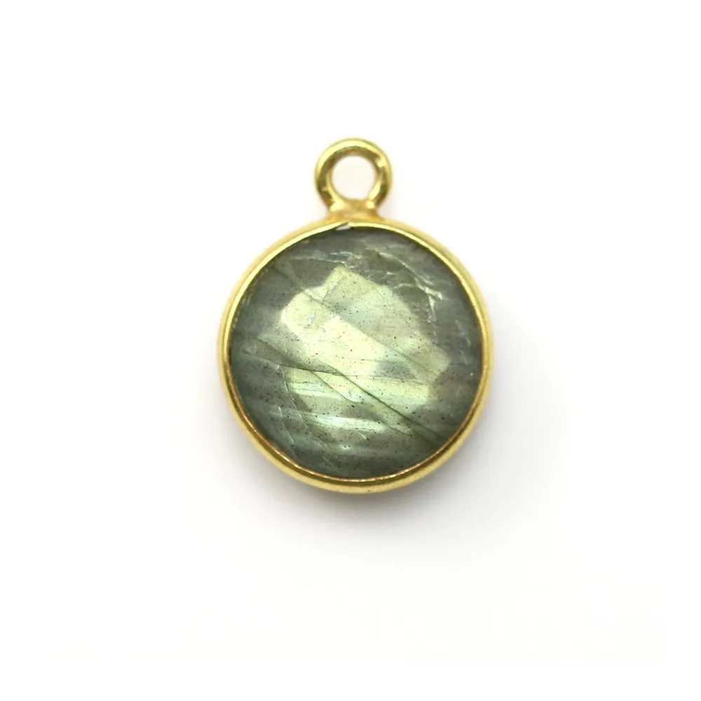Labradorite ronde facetté sertie sur argent doré 11mm x 1pc
