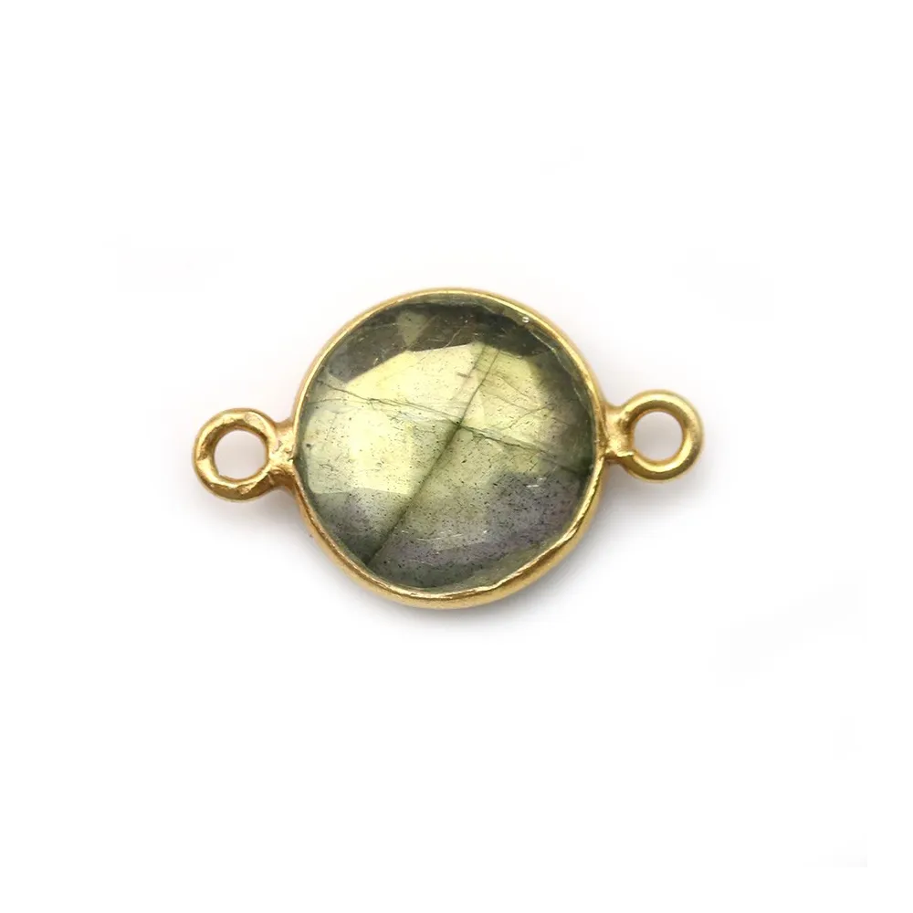 Round labradorite set in gold-plated silver 2 rings 11mm x 1pc