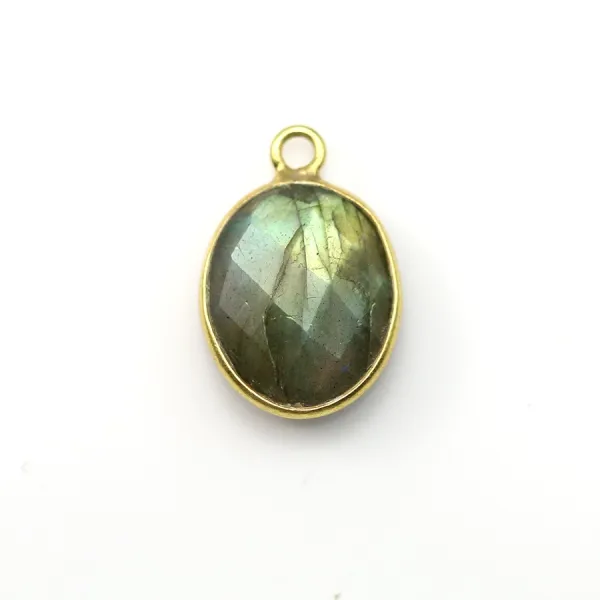 Labradorite ovale sfaccettato incastonato su argento 925 dorato a oro fino 11x16mm x 1pc