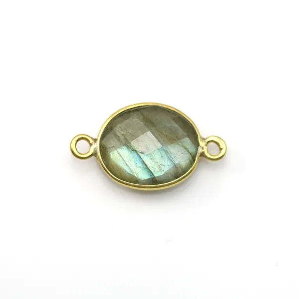 Labradorite ovale facette sertie sur argent doré 2 anneaux 11x13mm x 1pc