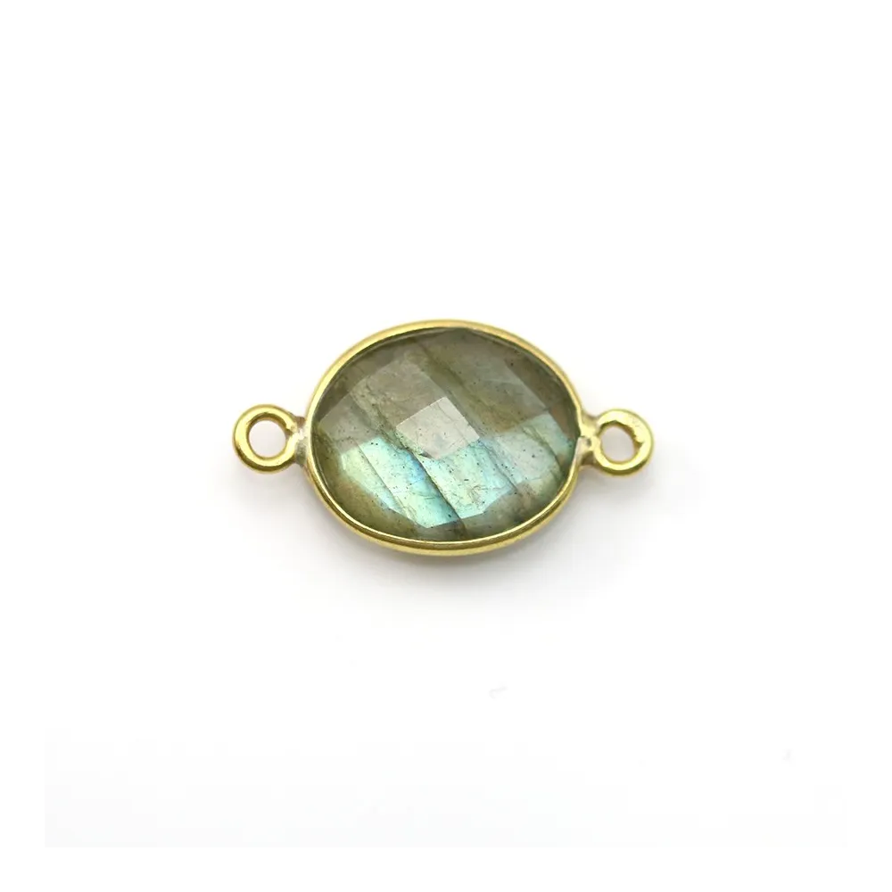 Labradorite ovale facette sertie sur argent doré 2 anneaux 11x13mm x 1pc