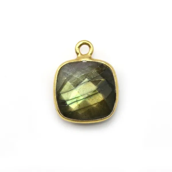 Cuscino di labradorite sfaccettato incastonato su argento 925 placcato oro 11x15mm x 1pc