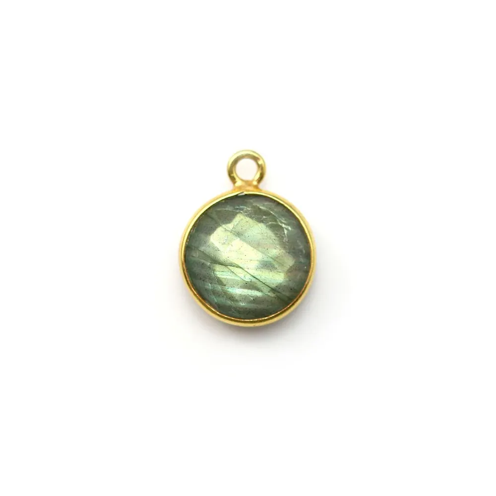 Faceted round labradorite set in gold-plated silver, 1 ring,  9mm x 1pc