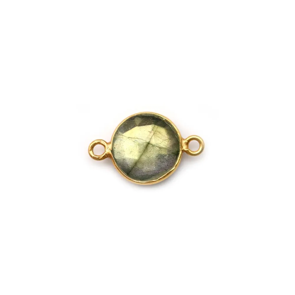Labradorite ronde sertie sur argent 925 doré à l'or fin 2 anneaux 9mm x 1pc
