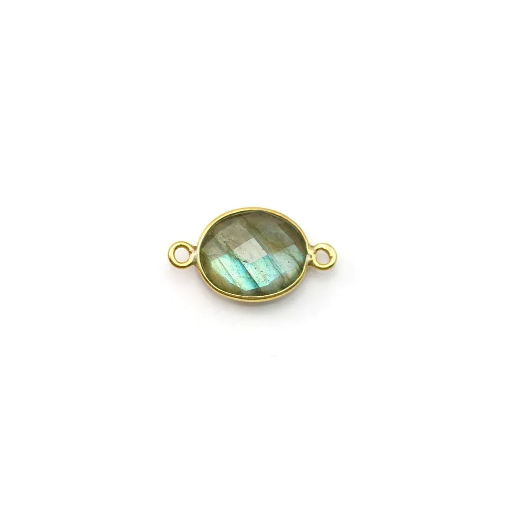 Labradorite ovale facette sertie sur argent 925 doré à l'or fin 2 anneaux  9x11mm x 1pc
