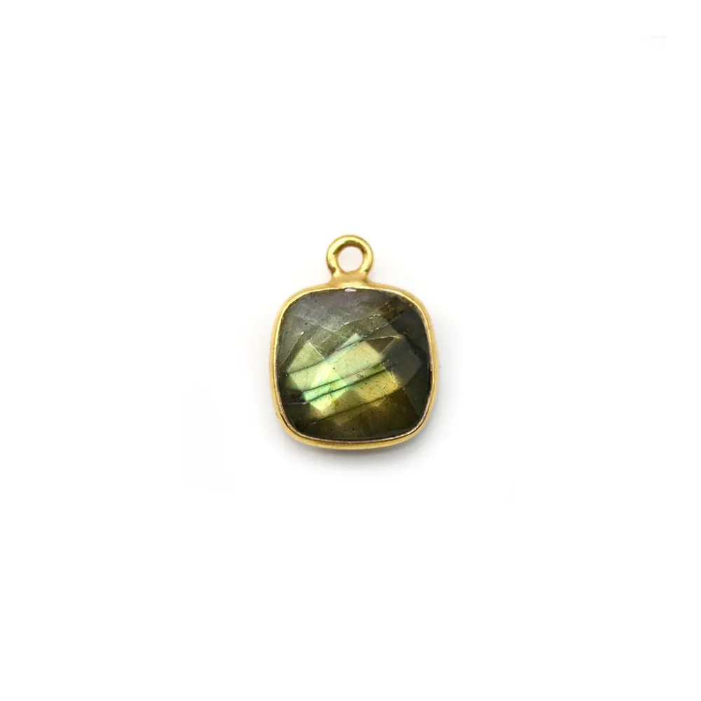 Faceted cushion cut labradorite set in gold-plated silver, 1 ring, 9mm x 1pc