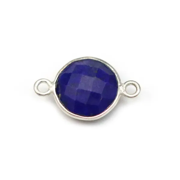 Lapis lazuli de forme ronde, 2 anneaux, serti en argent, 11mm x 1pc