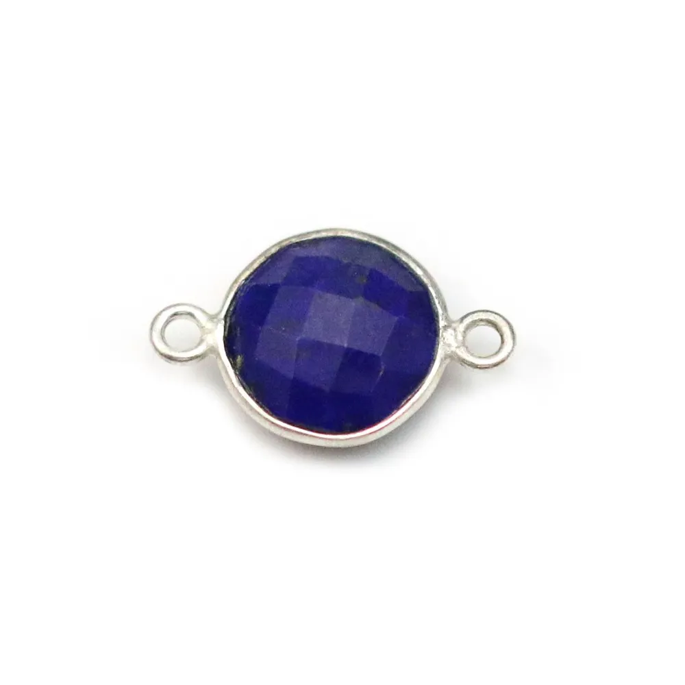 Lapis lazuli de forme ronde, 2 anneaux, serti en argent, 11mm x 1pc