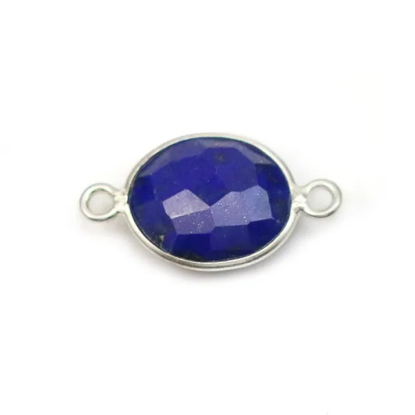 Lapis lazuli de forme ovale, 2 anneaux, serti en argent, 11x13mm x 1pc