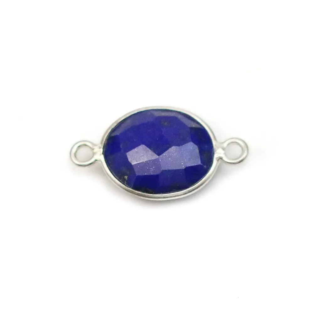 Lapis lazuli de forme ovale, 2 anneaux, serti en argent, 11x13mm x 1pc