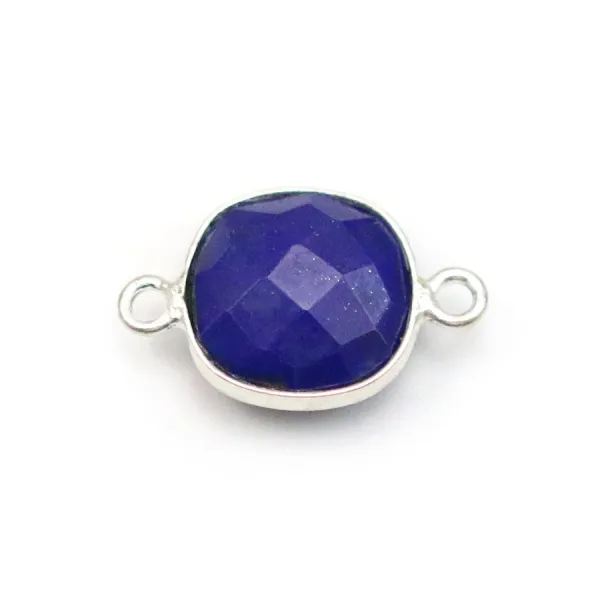 Lapis lazuli de forme carré, 2 anneaux, serti en argent, 11mm x 1pc