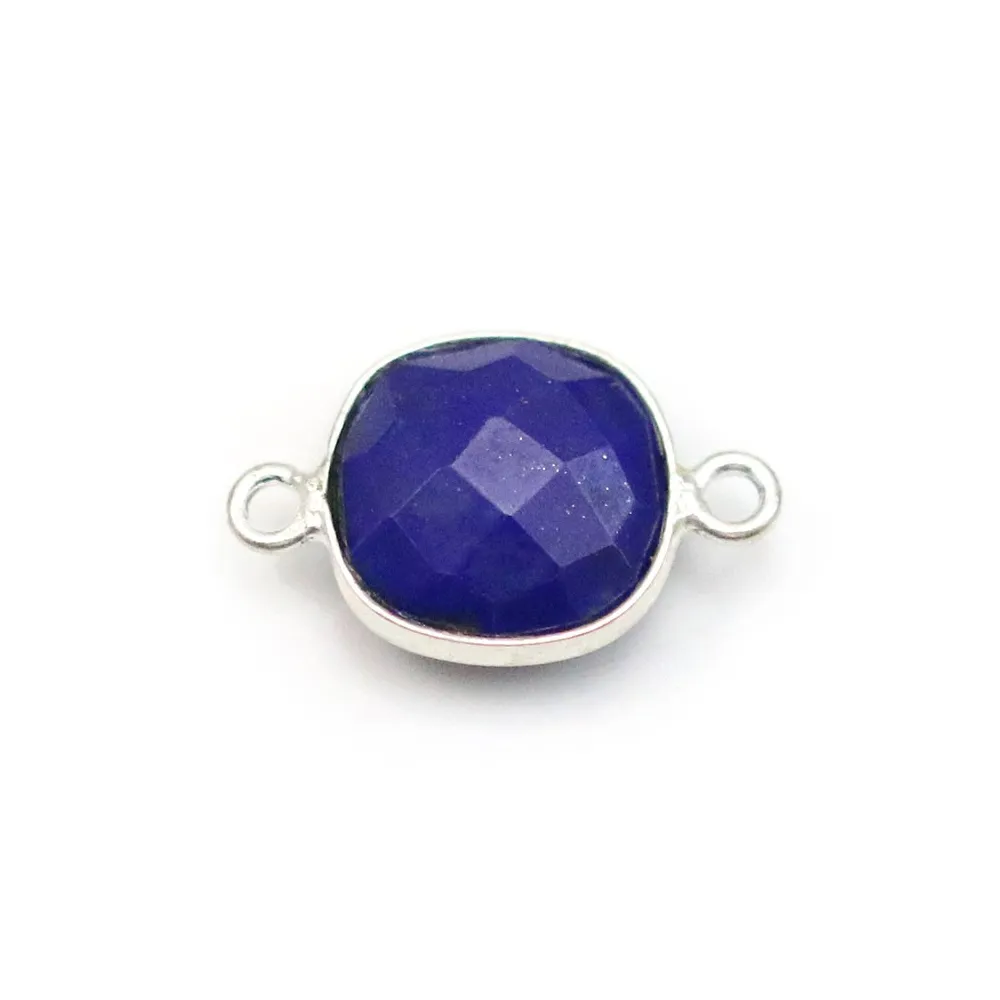Lapis lazuli de forme carré, 2 anneaux, serti en argent, 11mm x 1pc