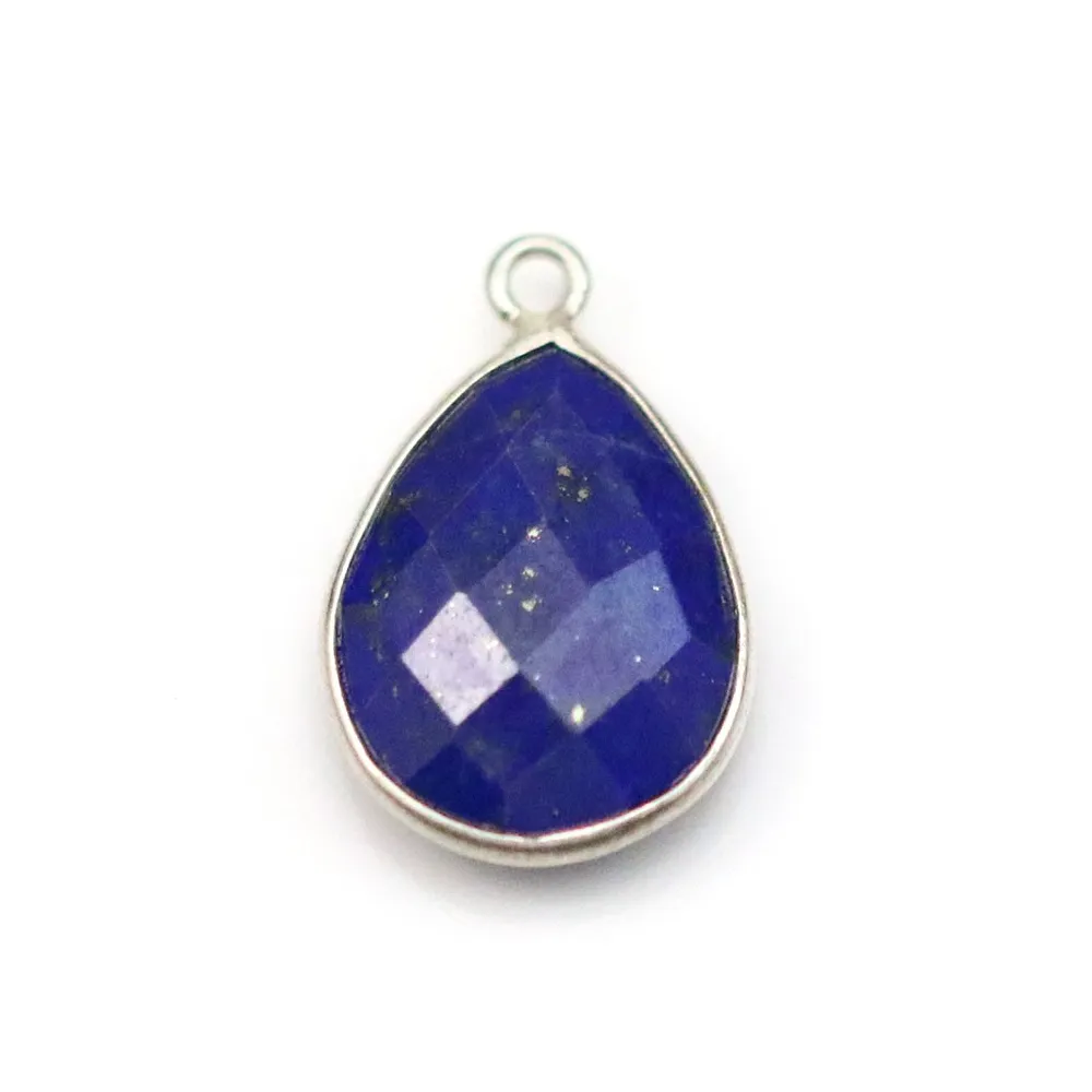 Lapis lazuli in the shape of drop, with 1 ring, set in silver 13 * 17mm x 1pc