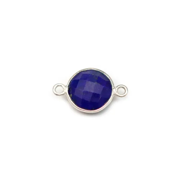 Lapis lazuli de forme ronde, 2 anneaux, serti en argent, 9mm x 1pc