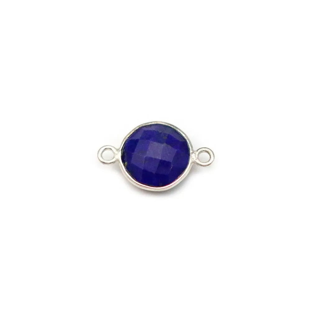 Lapis lazuli de forme ronde, 2 anneaux, serti en argent, 9mm x 1pc