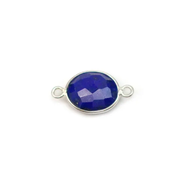Lapis lazuli de forme ovale, 2 anneaux, serti en argent, 9x11mm x 1pc