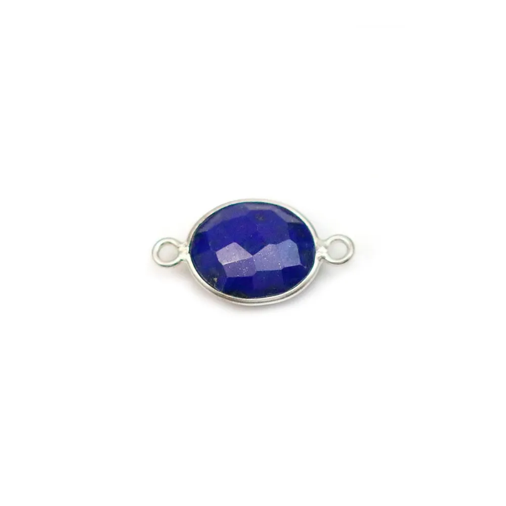 Lapis lazuli de forme ovale, 2 anneaux, serti en argent, 9x11mm x 1pc