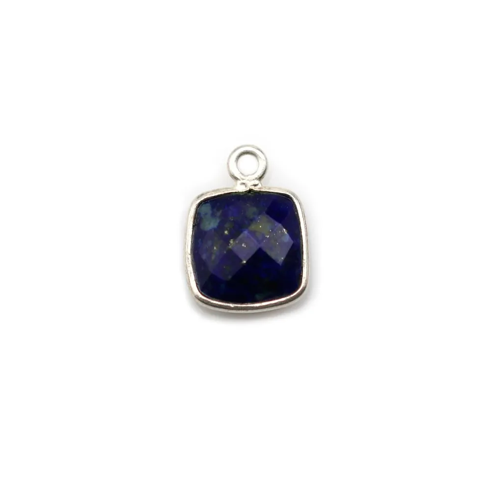 Lapis lazuli de forme carré,1 anneau, serti en argent, 9mm x 1pc