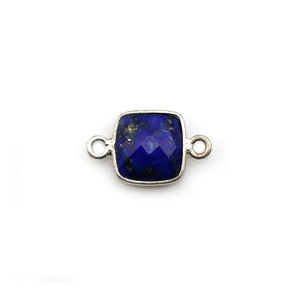 Lapis lazuli de forme carré, 2 anneaux, serti en argent, 9mm x 1pc