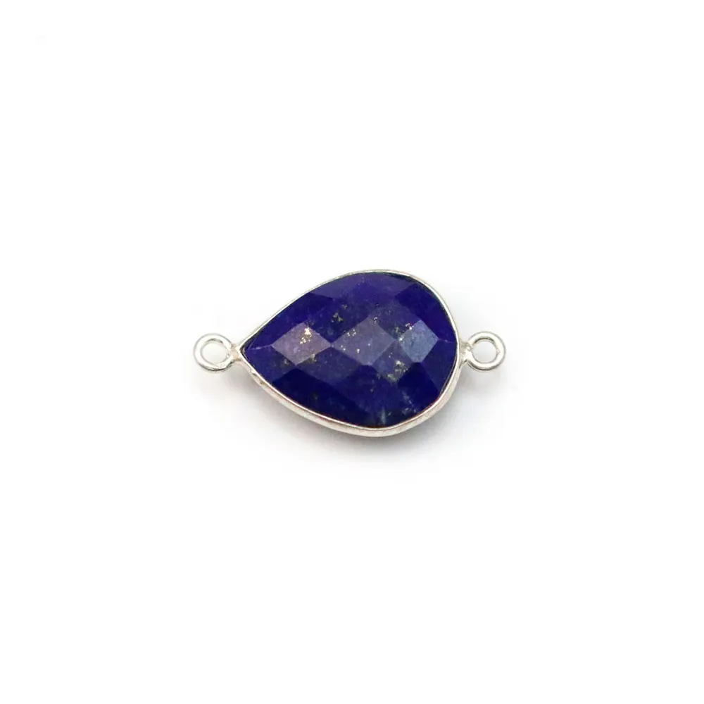 Lapis lazuli en forme de goutte, 2 anneaux, serti en argent 11x15mm x 1pc