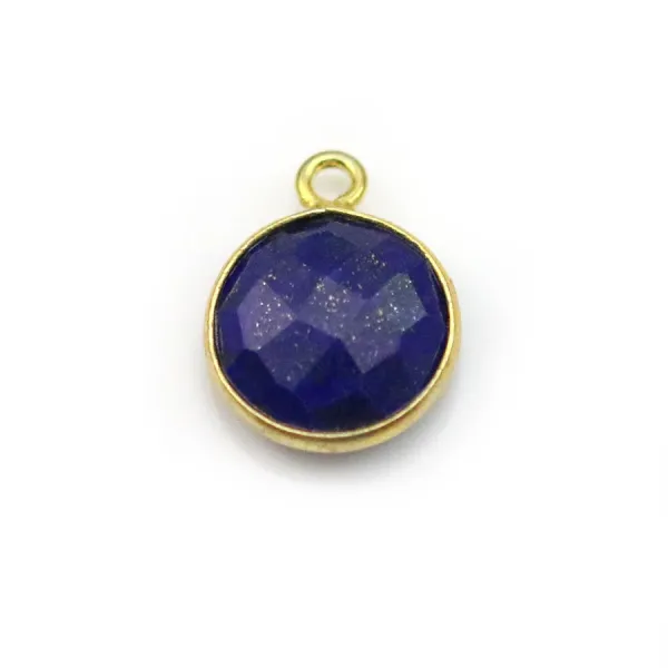 Lapis lazuli de forme ronde, 1 anneau, serti en argent doré, 11mm x 1pc