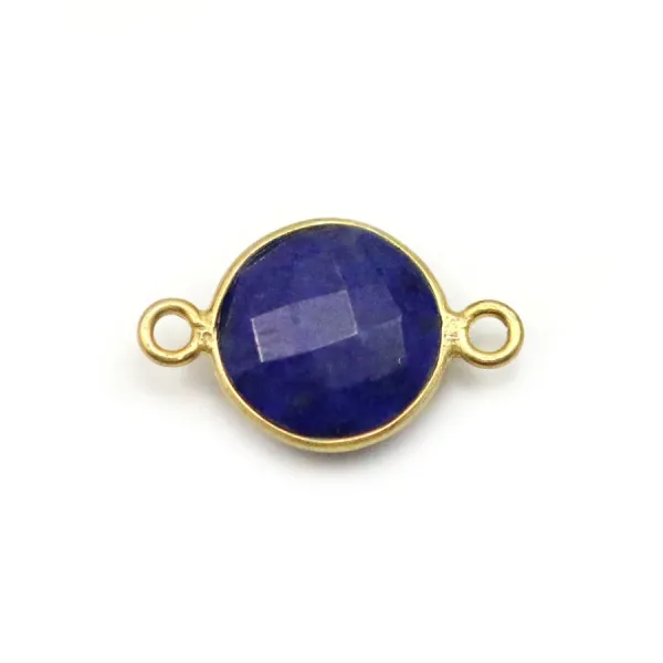 Lapis lazuli de forme ronde, 2 anneaux, serti en argent doré, 11mm x 1pc