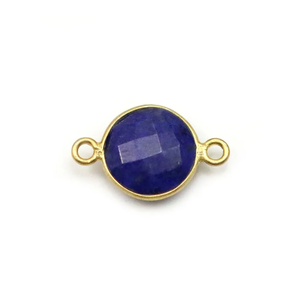 Lapis lazuli de forme ronde, 2 anneaux, serti en argent doré, 11mm x 1pc